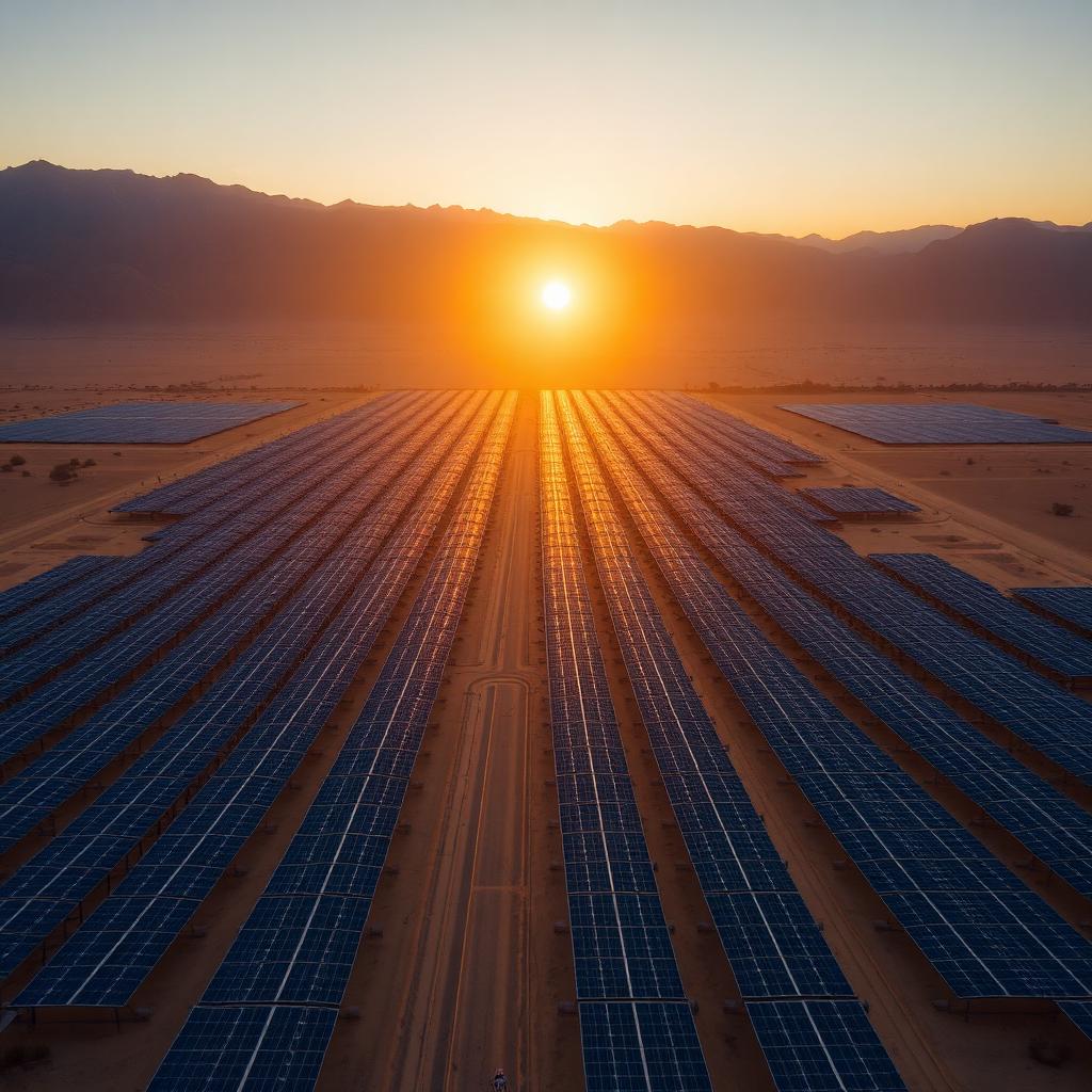 Rows of photovoltaic panels at a utility-scale solar park