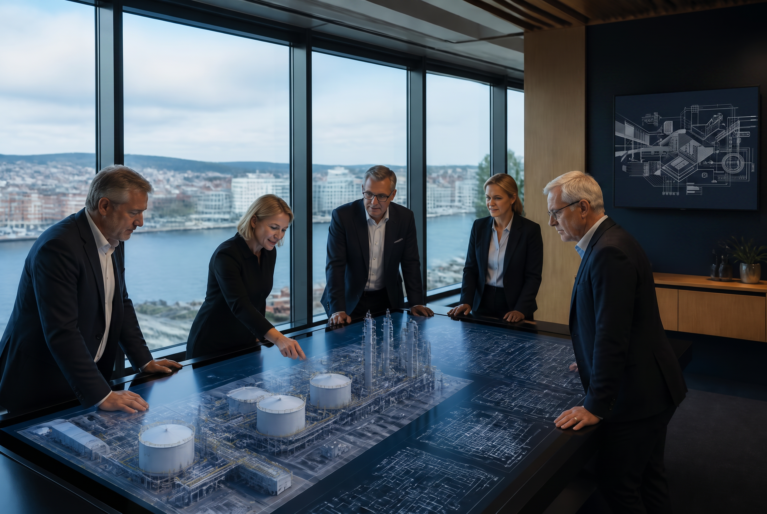 Norwegian engineers reviewing P&IDs